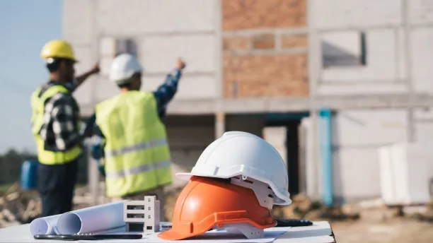 Trabajadores de la construcción revisando una obra